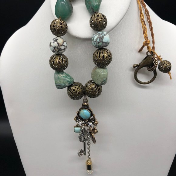 Necklace - Turquoise, Crystal, Bronze and Amazonite - Picture 4 of 5
